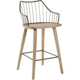 Winston 26" Counter Stool in White Washed Wood & Antique Copper Metal